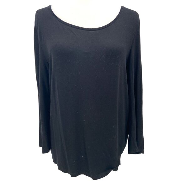 EILEEN FISHER Black Long Sleeve Scoop Top Medium Petite Basic‎ Capsule Layer - Picture 1 of 5